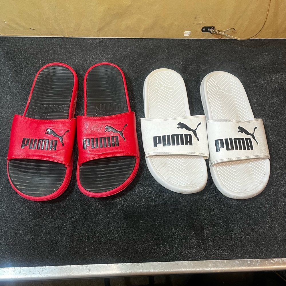 Puma Men’s Slide Sandals - Vibrant Red and Classic White Bundle